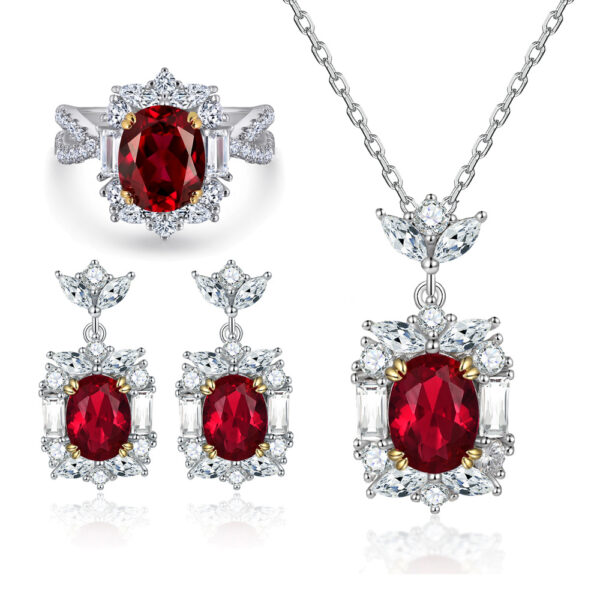 Venushe 2CT Oval Cut  Ruby Stone Sterling Silver Jewelry Set